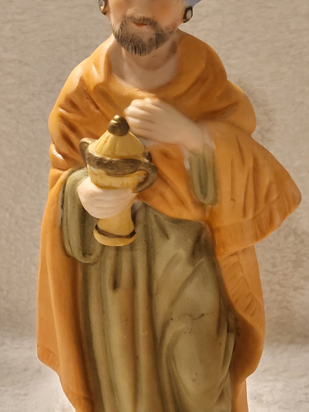Homco #5216 Vintage Bisque Nativity Set Wise Man Orange Robe 7.5" Christmas